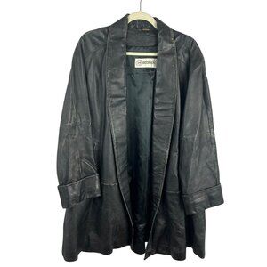 Vintage Deerskin 100% Leather Open Front Swing Jacket Women Large Black Mob Wife
